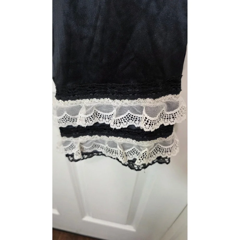 VTG ILGWU Lingerie Culottes Split Slip Pants Black White Lace Trim Size 36 38 - Picture 3 of 5